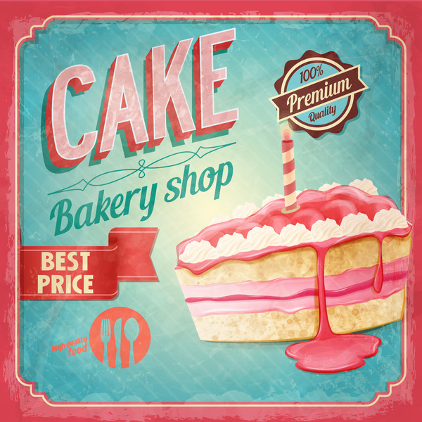 Kuchenbäckerei Retro-Plakatvektor 06 shop Retro-Schrift poster Kuchen Bäckerei   