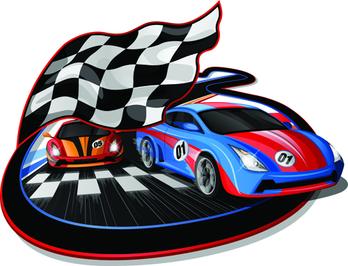 Course de voiture avec le matériel de vecteur de drapeau 02 voiture racing drapeau   