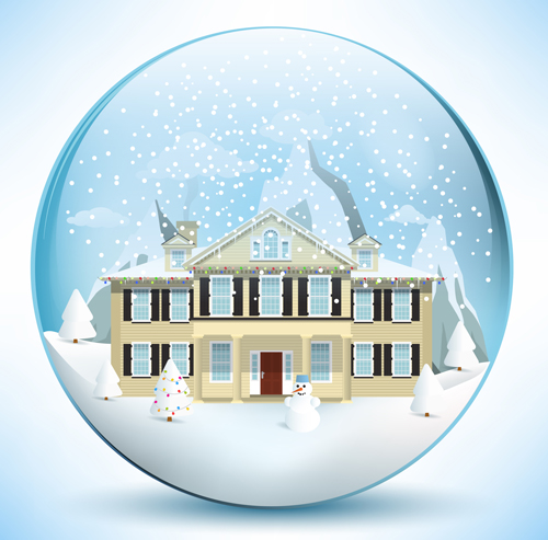 Weihnachtskristall-Kugel mit Wintervektor 01 winter Weihnachten Kristall ball   