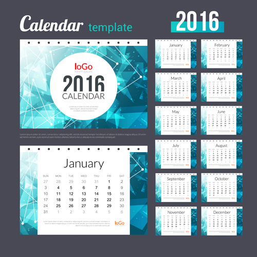 Creative Calendar 2016 modèle vecteur 08 modèle Créatif calendrier 2016   