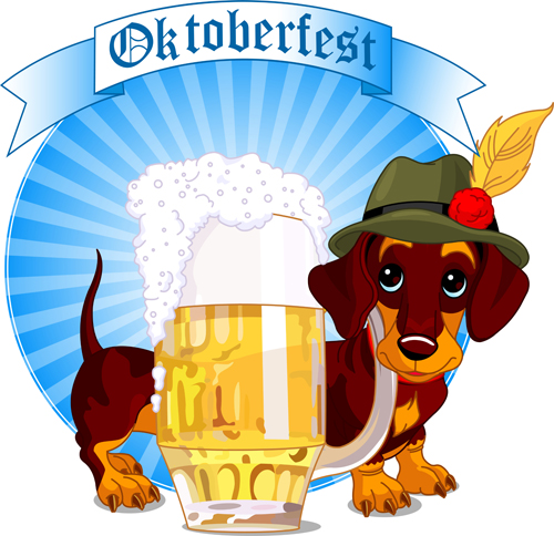 Crabot mignon avec la bière étiquettes vecteur mignon étiquettes chien Bière   
