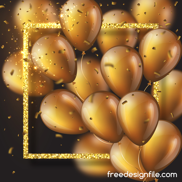 Goldener Rahmen mit goldenem Ballon und Konfetti-Vektor 02 Rahmen Konfetti golden ballon   