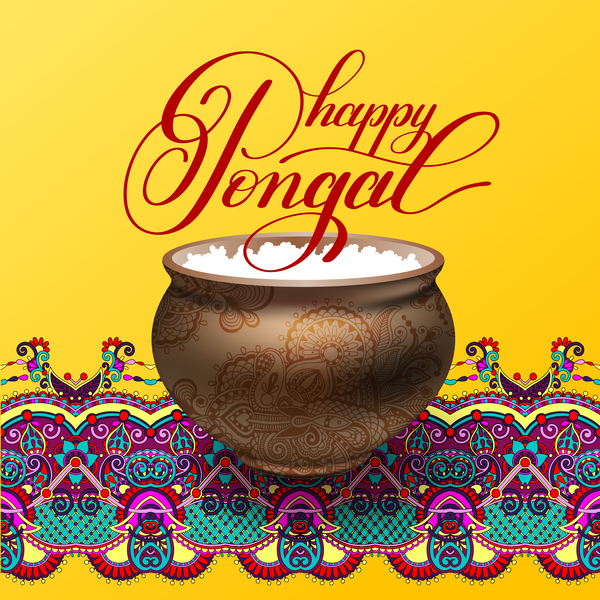 Happy pongal festival mit Dekord-Blumenvektormaterial 02 Pongal happy floral festival Dekor   