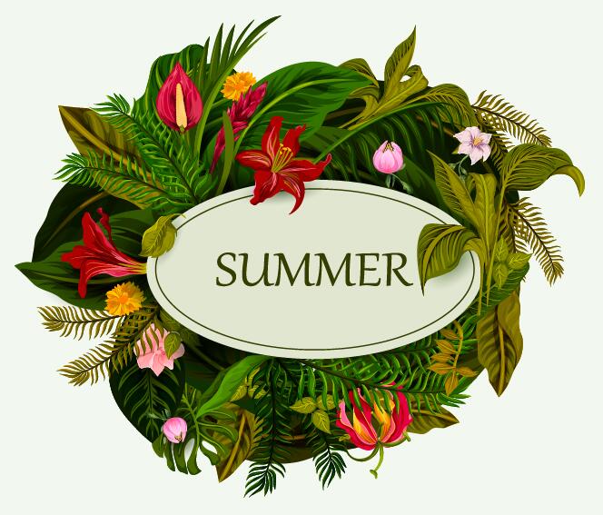 熱帯植物と花ベクトルと夏の背景06 花 熱帯 植物 夏   