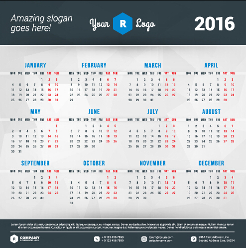2016 société calendrier créatif design vecteur 16 Entreprise creative calendrier 2016   