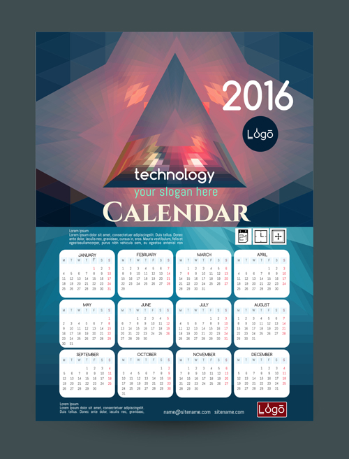 2016 modèle de calendrier de la technologie vecteur 13 technologie modèle calendrier 2016   