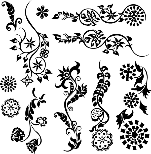 Schwarze Blumenschmuck Illustration Vektor 05 Schwarz Ornamente floral   