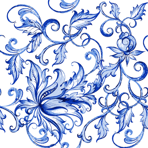 Blaue Blumenornamente vektorhinteren 03 Ornamente Hintergrund floral Blau   