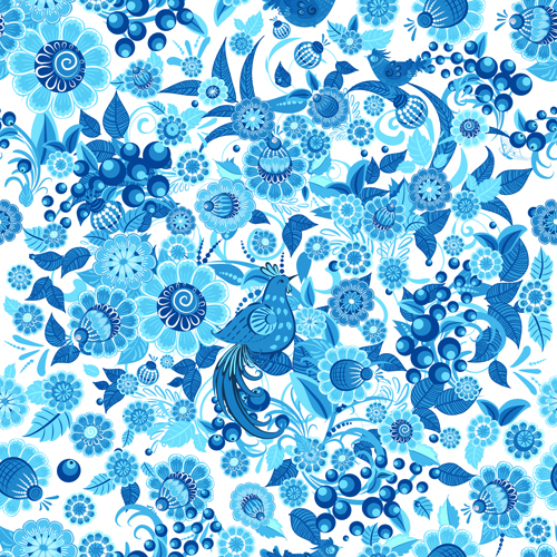 Blaue Ornamente Blumenmuster Vektormaterial 03 Ornamente Muster floral Blumenmuster Blau   