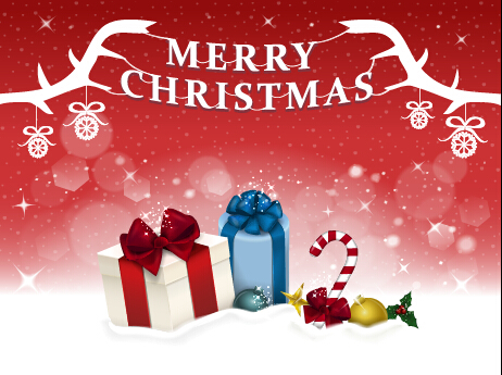 Weihnachtsgeschenk mit rot glänzenden Hintergrundvektor Weihnachten rot Hintergrund glänzend Geschenk   