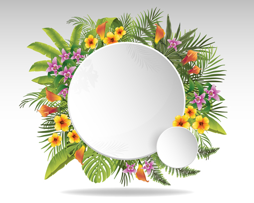 Papier de cercle et plantes tropicales fond vecteur 01 tropical plantes fond vectoriel fond cercle   