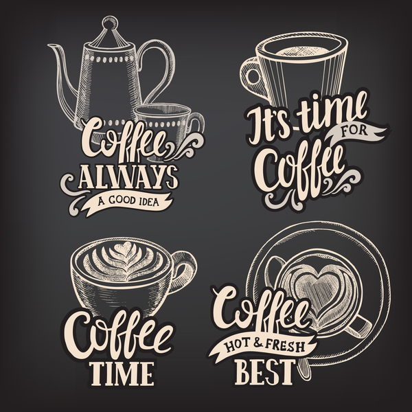 Conception de logos de café avec le vecteur de fond de tableau 02 Tableau noir logos cafe   
