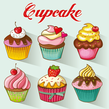 Farbige Cupcake niedlichen Design-Vektor 01 Kuchen farbig cupcake   