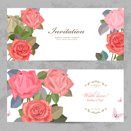 Blumenrose Einladungskarte Vektor 03 rose Karte Einladung Blume   
