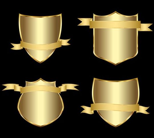 Goldener Schild mit Bändchenvektor 01 Schild golden band   