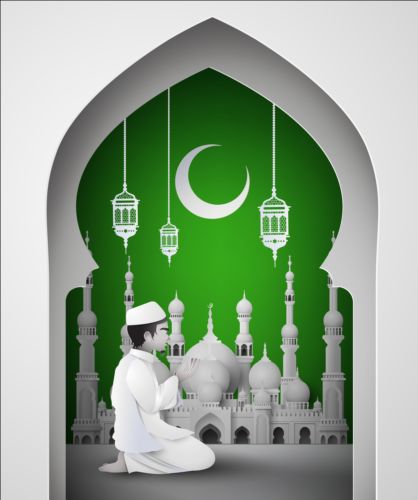 Grün mit weißem Moschee-Hintergrundvektor 03 weiß Moschee Hintergrund grün   