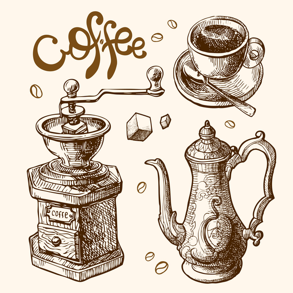 手描きのスケッチコーヒー要素ベクトル07 要素 描画 手 スケッチ コーヒー   