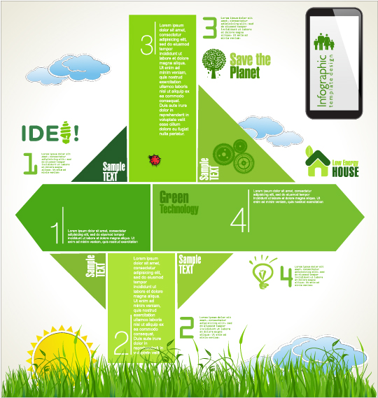 Moderne Ökologie-Infografiken grüner Schablone Vektor 08 Vorlage Ökologie moderne Infografik   