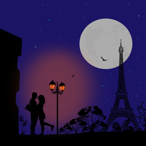 恋人と夜のパリベクトルセット03 恋人 夜 パリ   