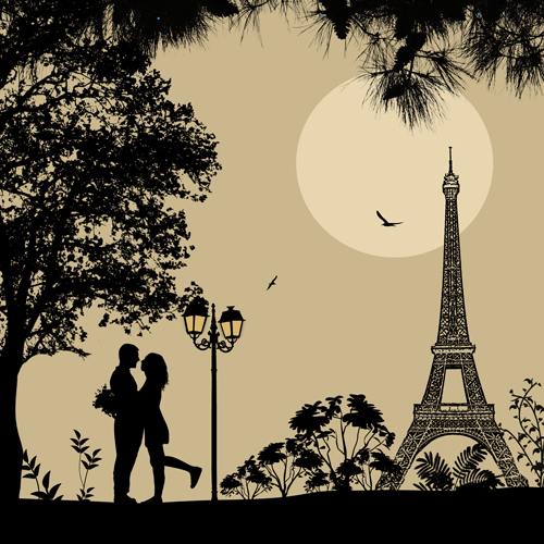 恋人と夜のパリベクトルセット12 恋人 夜 パリ   