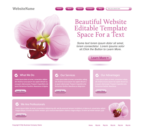 Vecteur de modèle de site Web de fleur rose site Web rose modèle fleur   