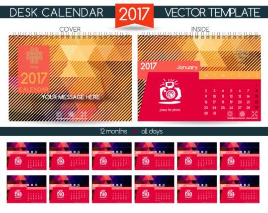 Calendrier de bureau rétro 2017 vecteur modèle 04 police rétro calendrier bureau 2017   