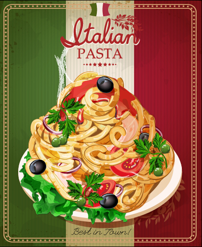 Rétro italien pâtes menu couverture vecteur 03 pâtes menu Italien couverture   