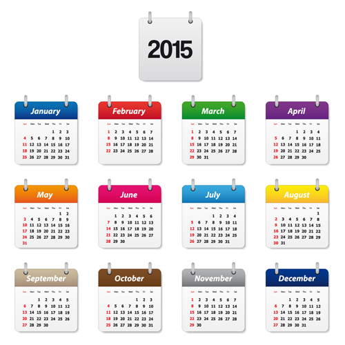 Graphique simple de couleur de vecteur de calendrier 2015 simple coloré calendrier 2015   
