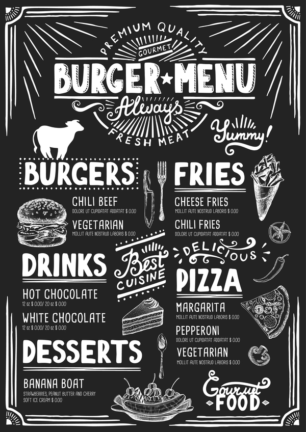 Vintage Burger menu modèle vecteur matériel 01 vintage menu burger   