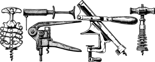 Vin décapsuleur Vintage dessiné à la main vecteur 02 vintage vin ouvre main dessiné   