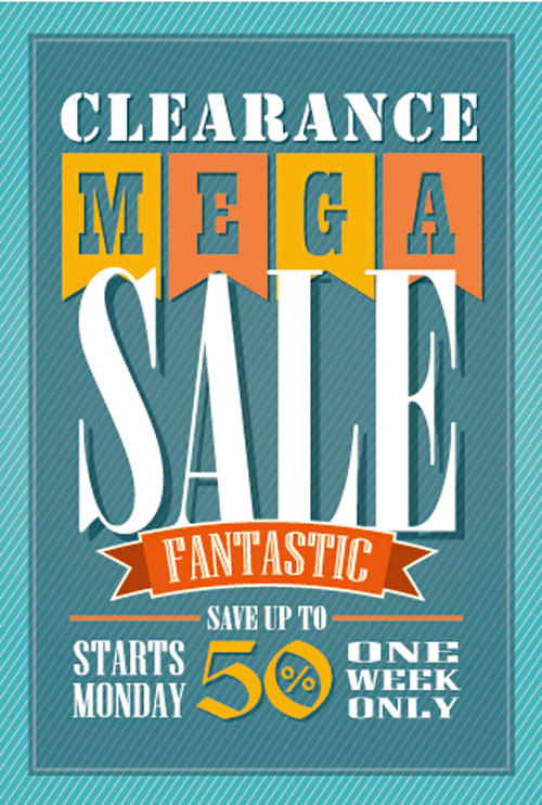 Mega-Verkauf Werbeplakat Retro-Vektor 03 Werbung Verkauf Retro-Schrift poster   