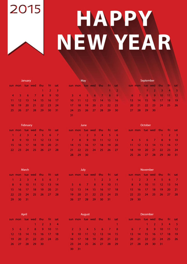 2015新年カレンダー赤ベクトル 赤 新年 カレンダー 2015   