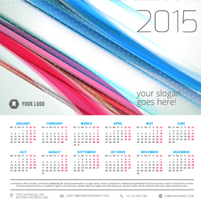 2015 calendrier avec des lignes colorées vecteur lignes couleur calendrier 2015   