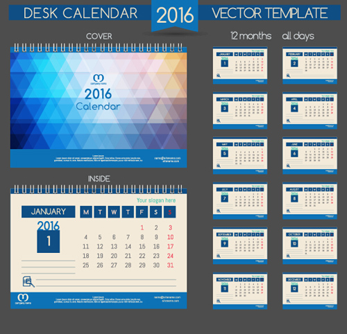2016 Neujahr Schreibtisch Kalender Vektormaterial 77 Schreibtisch Neujahr material Kalender Jahr 2016   