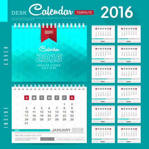 2016 Neujahr Schreibtisch-Kalender Vektormaterial 93 Schreibtisch Neujahr material Kalender Jahr 2016   