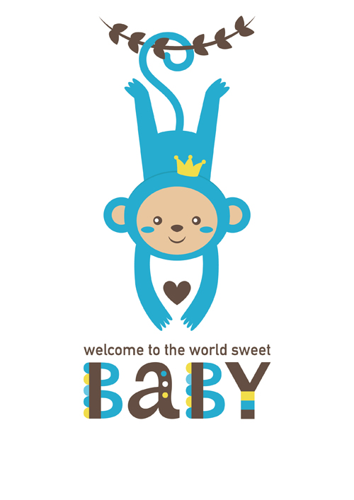 Baby-Duschkarte mit Affen Vektor 05 Karte Dusche baby Affe   