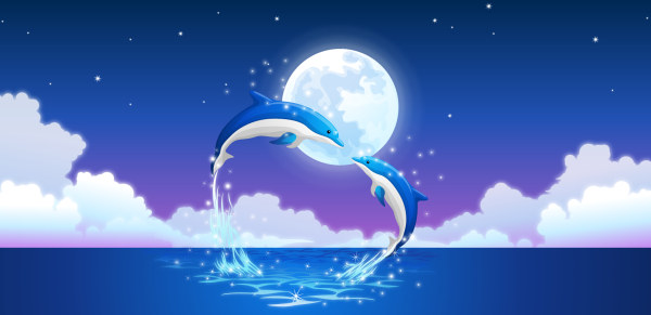 美しいイルカと月のベクトルの背景 美しい 月 イルカ   