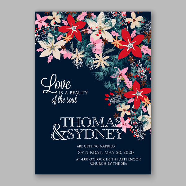 エレガントな花ベクトル05とブルーウェディングカードテンプレート 青 花 結婚式 カード エレガントな   