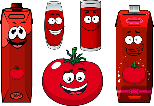 Emballage de style de dessin animé avec le jeu de vecteur de jus 02 packaging jus cartoon   