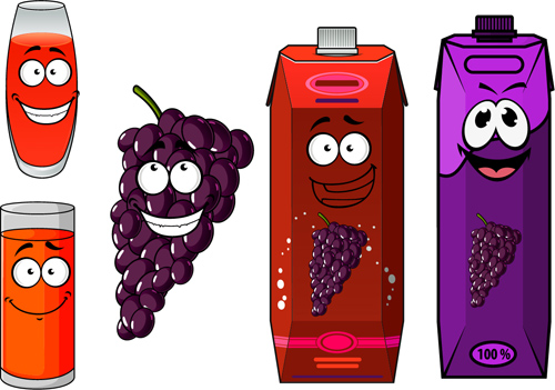 Emballage de style de dessin animé avec le jeu de vecteur de jus 12 packaging jus cartoon   