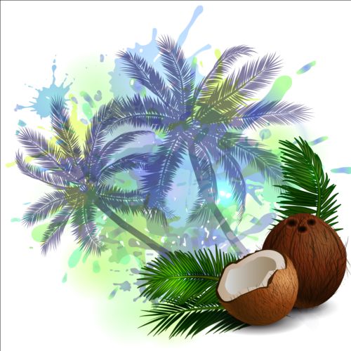 Vecteur de fond de noix de coco et de palmiers 01 palmier noix de coco fond arbres   