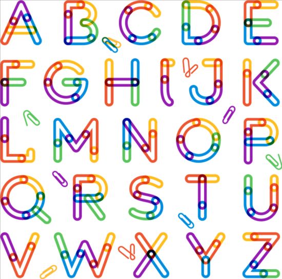 Alphabet de couleur whit trombone vecteur papier coloré clip alphabet   