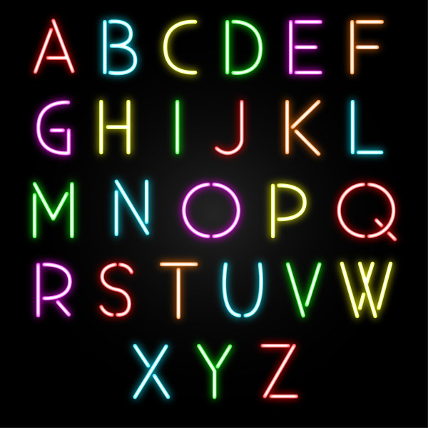 Vecteur de couleur d’alphabet de bâtons de lumière couleur bâtons légers alphabet   