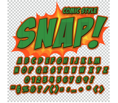 Alphabet de style comique avec des chiffres et un vecteur de symbole ensemble 04 symbole style Comic chiffres aligncenter   