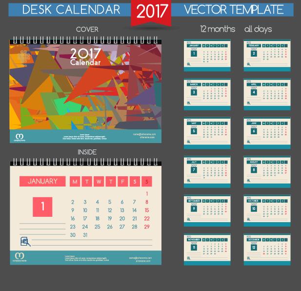 Schreibtisch 2017 Kalendercover und Innenvorlage Vektor 07 Schreibtisch Kalender innen cover 2017   