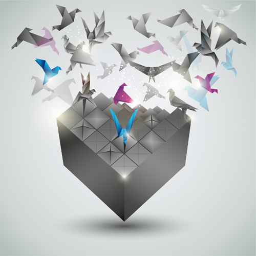 Oiseaux volants d’origami avec le vecteur de fond moderne 02 vol origami oiseaux moderne fond   