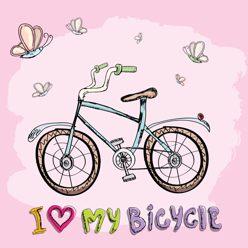 Dessiné à la main j’aime mon vecteur de conception de vélo 10 vélo main dessiné conception amour   