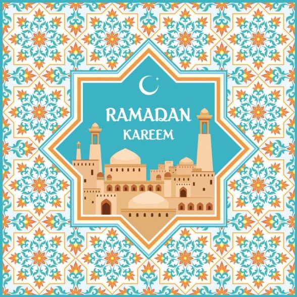 Motif de Ramadan avec carte de voeux vecteur 06 voeux ramadan modèle carte   