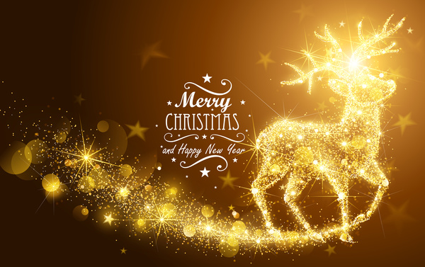 Glänzender Goldreder mit Weihnachtsvektoren Weihnachten Hirsch gold glänzend   