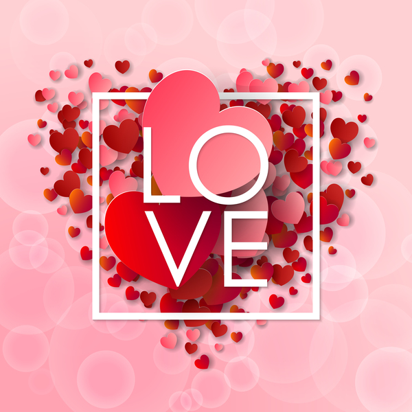 Cadre de Valentine avec le coeur rouge et le vecteur de fond rose 01 Valentine rouge rose coeur cadre   